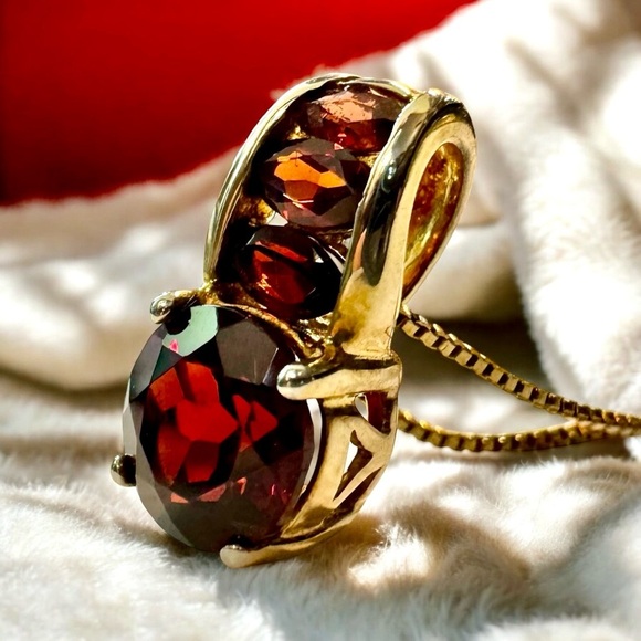 Ross-Simons Garnet 18kt Gold/Sterling Pendant Necklace (18”) - Picture 1 of 9